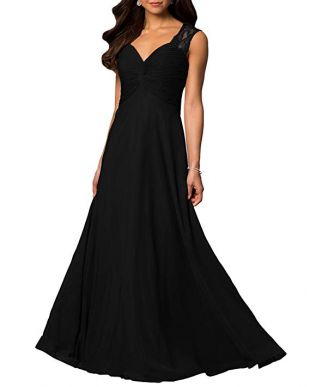 Aofur Womens V Neck Chiffon Casual Maxi Dress Wedding Evening Gowns Summer Sleeveless A-Line Party Long Skirt