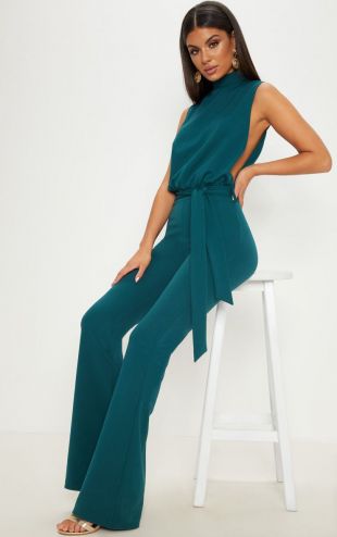 High Neck Tie Waist Jumpsuit