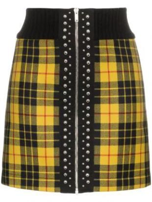 High Waist Tartan Wool Mini Skirt