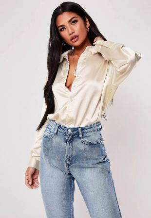 Missguided - nude oversized satin shirt