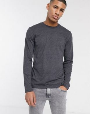 ASOS DESIGN - T-shirt ras de cou à manches longues - Anthracite chiné | ASOS