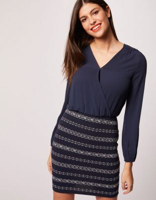 Robe ajustée effet 2-en-1 imprimé chaîne marine femme | Morgan