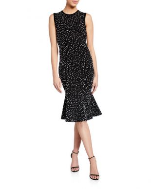 Sleeveless Crystal-Embroidered Stretch-Viscose Trumpet Cocktail Dress