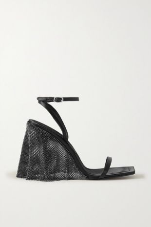Blake Crystal Embellished Chainmail Trimmed Satin Sandals