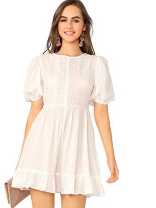 ROMWE Robe trapèze élégante avec œillets brodés - Blanc - Taille XL
