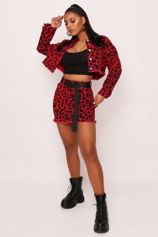 red leopard denim skirt