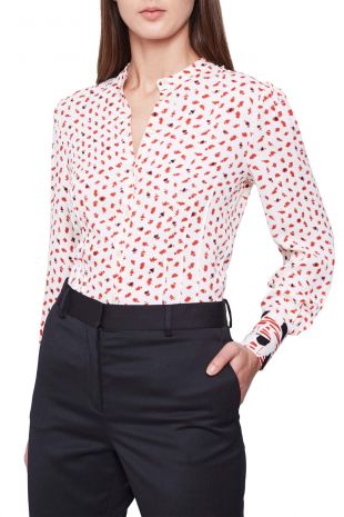Kaya Abstract Pattern Contrast Cuff Blouse