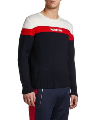 Moncler Men's Colorblock Logo Wool Crewneck Sweater
