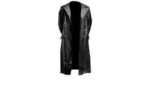 Fashion style German Classic WW2 Military Officer Black Leather Trench Coat