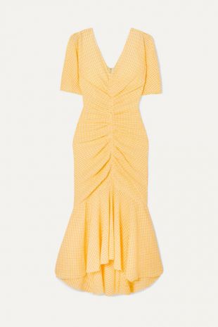 Yellow Asymmetric Ruched Dress