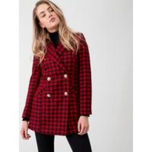 Red Dog­tooth Print Dou­ble Breast­ed Jack­et