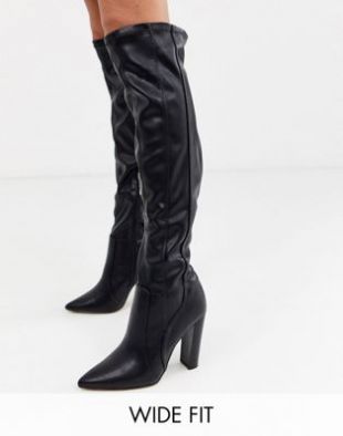 Black Wide Fit Over The knee Point­ed Boots