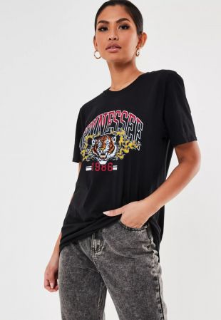 Black  Tiger Graphic Print T Shirt