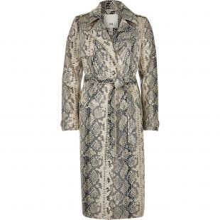 Beige Snake Print Belted Waist Trench Coat