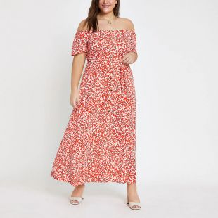 Red Print Bardot Maxi Dress
