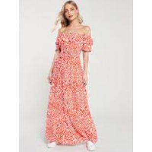 Bardot Button Through Maxi Dress Red