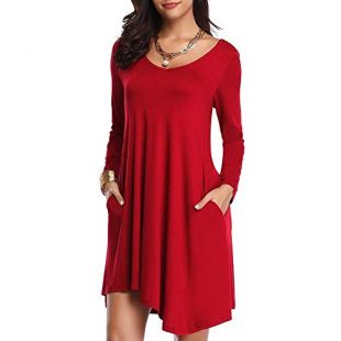 JollieLovin Women's Casual Swing 3/4 Sleeve T-Shirt Dress – Army Green, Large, With Pockets, Loose Fit - View #6