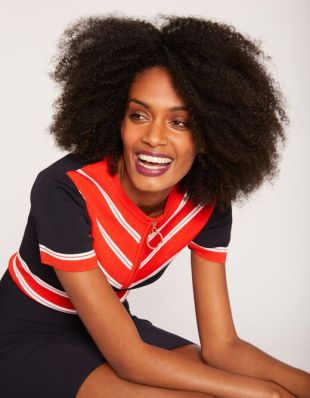 Robe ajustée zippée en maille marine femme | Morgan