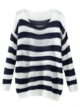 Striped Trim Slouchy Sweater