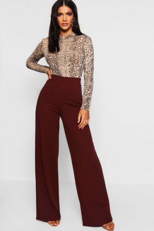 High Waist Basic Crepe Wide Leg Pants