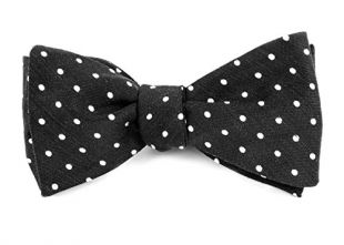 20% Linen/80% Silk Dotted Dots Black Self-Tie Bow Tie