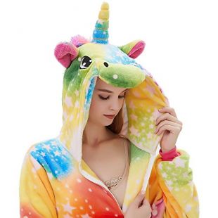 ABENCA Fleece Onesie Pajamas for Women Adult Cartoon Animal Unicorn Christmas Halloween Cosplay Onepiece Costume, Colorful Unicorn New, XL