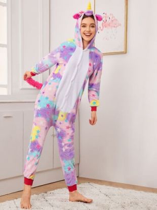 Star Print Unicorn Shaped Hooded Onesie
