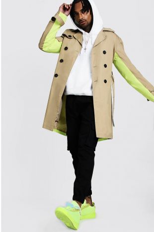 Trench Coat With Contrast Colour | boohooMAN
