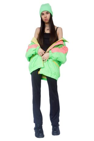 90s Green Neon Jacket Coat Cyber Sporty Fluy Yellow Club Kid Puffer vintage - XL