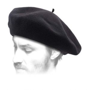 Hommes - Homme Noir Solide Color Beret 100% Laine Français Chapeau cap