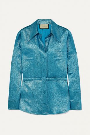 Gucci - Belted silk-blend Lurex shirt