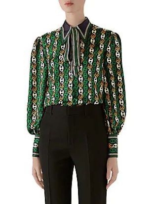 Gucci - GG Round Chains On Twill Silk Blouse