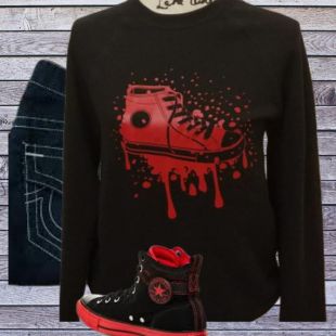 Noir Homme avec Red Drip Shoe Sneaker Drip Comfortable Sweater