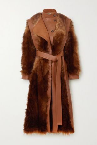 Belted Vegetarian Leather And Faux Fur Coat