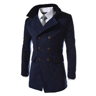 Navy Dou­ble Breast­ed Pea­coat