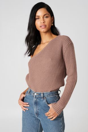 One Shoulder Knitted Sweater Pink