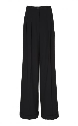 Pintucked Crepe Wide Leg Pants