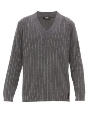Chain-stripe V-neck cashmere sweater | Fendi | MATCHESFASHION FR