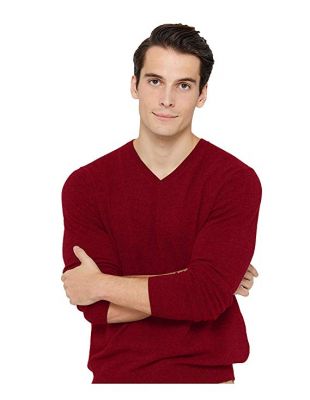 State Cashmere Men's Essential V-Neck Sweater 100% Pure Cashmere Classic Long Sleeve Pullover