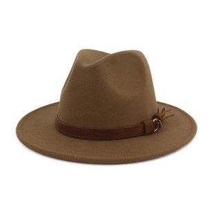 Lisianthus Men & Women Vintage Wide Brim Fedora Hat with Belt Buckle