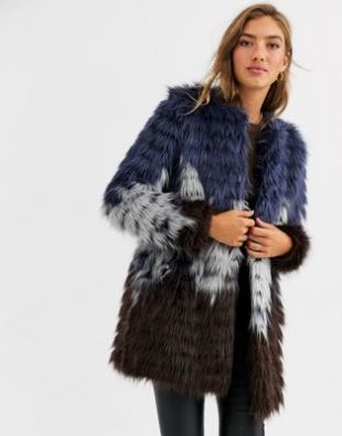 Urbancode faux fur coat in tri color | ASOS