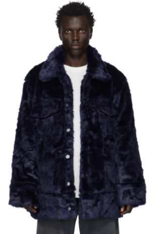 Landlord - Navy Faux-Fur Jacket