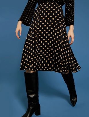 JUPE MIDI ÉVASÉE IMPRIMÉE POIS BEIGE PATTERN