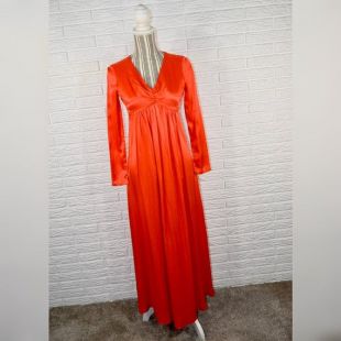 VTG des années 60/70 s Orange Satin Disco Maxi robe
