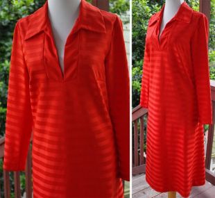 RED Stripes 1960's vintage 2Tone Red Striped Shift Dress with Long Sleeves // taille Small Medium // par BEACON Street