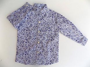 chemise manches longues  imprimée garçons,chemise coton  fleuri bleue-,blanche