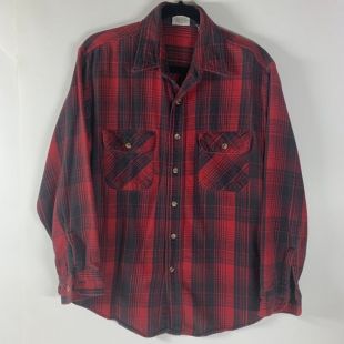 Vintage Five Brothers Black Red Plaid Flannel Cotton Button Up Shirt Taille Homme Grande
