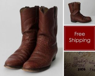 Vintage Mens Justin Boots Cowboy Western Brown Leather - 80s 80's Retro US Size 9 D
