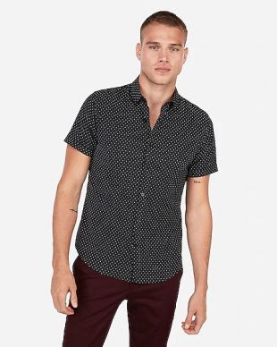 express - Slim Wrinkle-Resistant Micro Print Short Sleeve Performance Shirt