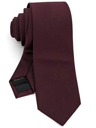 WANDM Men's Slim Skinny Tie Business Necktie Width 2.4 inches Washable Plain Solid Color Grosgrain Burgundy Brown Maroon